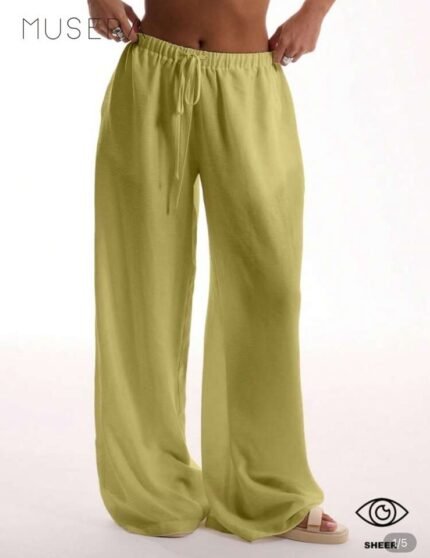 Holiday Textured Linen Feel Tie Waist Pants "Ibiza Fits"